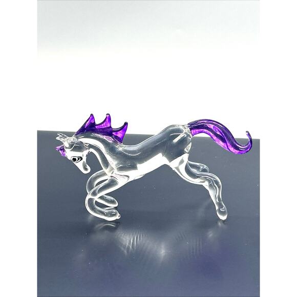 Hand Blown Kneeling Glass Horse Figurine Murano Style Equestrian Purple Mane - Picture 1 of 7